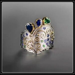 NEW SILVER ARTISAN BEADED SCROLLWORK WIDE BAND BOHEMIAN RING